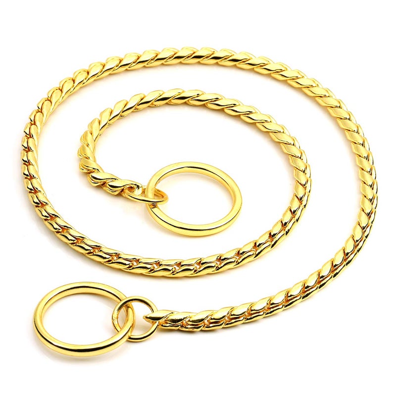 Mogoko Stainless Steel Dog Choke Chain Collar, Puppy Metal Snake Chain Slip Collar Pet Titan Training Walking Choker (Gold;24.0" 5.0mm) - Image 2